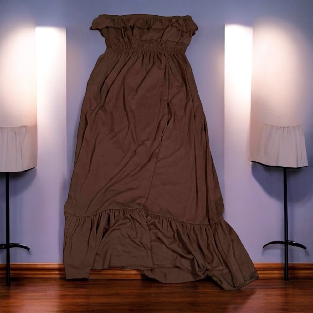 Dots Brown Garment dress sleeveless MEDIUM pit to pit 17in length 43in - Picture 2 of 5